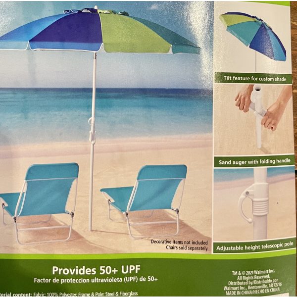 Large Beach Umbrella 7.5 ft round 50+ UPF